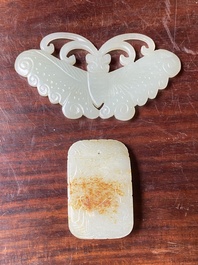 Four Chinese white, celadon and russet jade pendants, Qing/Republic