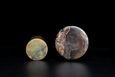 Two Chinese jade brush pots, Qing
