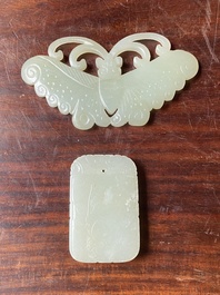 Four Chinese white, celadon and russet jade pendants, Qing/Republic