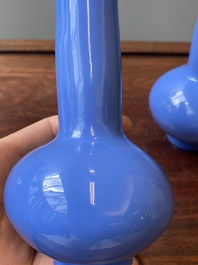 A pair of Chinese blue Peking glass bottle vases, 19/20th C.