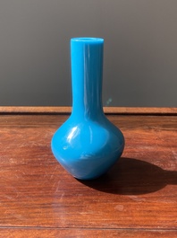 A Chinese turquoise blue Peking glass bottle vase, Qianlong mark and of the period