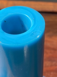 A Chinese turquoise blue Peking glass bottle vase, Qianlong mark and of the period