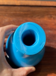 A Chinese turquoise blue Peking glass bottle vase, Qianlong mark and of the period