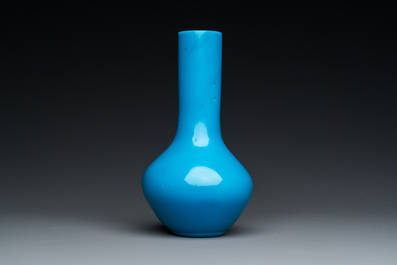 A Chinese turquoise blue Peking glass bottle vase, Qianlong mark and of the period
