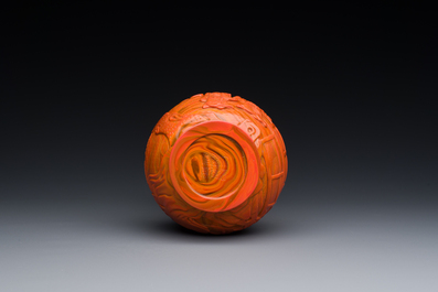 A Chinese coral-red Peking glass bottle vase, Daoguang mark and probably of the period