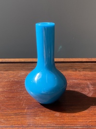 A Chinese turquoise blue Peking glass bottle vase, Qianlong mark and of the period