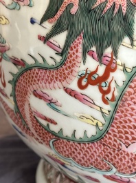 A large Chinese famille rose 'dragon' 'hu' vase, 19/20th C.