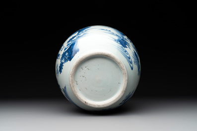 A Chinese blue and white vase with narrative design, Transitional period
