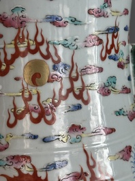 A large Chinese famille rose 'dragon' 'hu' vase, 19/20th C.