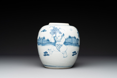 A Chinese blue and white 'playing boys' jar, Yongzheng