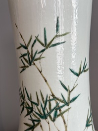 A large Chinese famille rose 'quails and chrysanthemum' 'tianqiu ping' vase, Qianlong mark, 19th C.