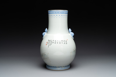 A Chinese famille rose 'quails' 'hu' vase, signed Xiong Mengting 熊夢亭, dated 1969