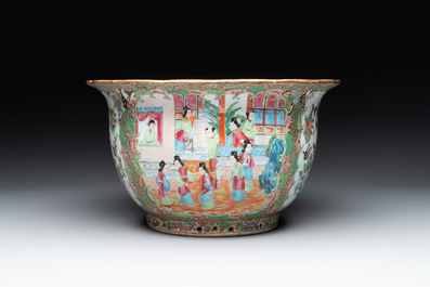 A Chinese Canton famille rose jardini&egrave;re and stand with court scenes, 19th C.