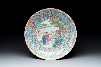 A varied collection of five Chinese famille rose, grisaille and iron-red porcelain, 20th C.