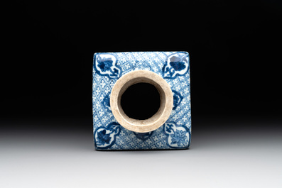 A Chinese blue and white square bottle with figural design, Kangxi