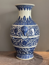 A large Chinese blue and white 'flower scroll' vase, Qianlong mark, 19th C.