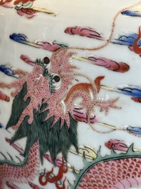 A large Chinese famille rose 'dragon' 'hu' vase, 19/20th C.