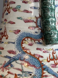 A large Chinese famille rose 'dragon' 'hu' vase, 19/20th C.