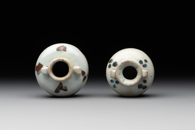 Five Chinese russet-splashed Longquan celadon jarlets, Song/Yuan