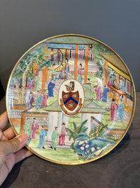 A rare Chinese Canton famille rose armorial dish with the arms of Wight, ca. 1810