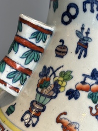 A Chinese doucai 'antiquities' 'hu' vase, Qianlong mark, 19th C.