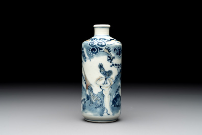 A large Chinese blue, white and copper-red 'zodiac' snuff bottle, squirrel mark, 19th C.