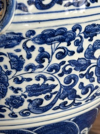 A large Chinese blue and white 'flower scroll' vase, Qianlong mark, 19th C.