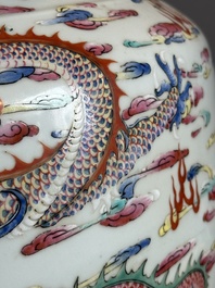 A large Chinese famille rose 'dragon' 'hu' vase, 19/20th C.