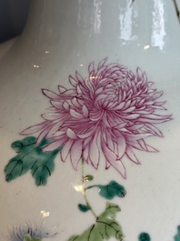 A large Chinese famille rose 'quails and chrysanthemum' 'tianqiu ping' vase, Qianlong mark, 19th C.