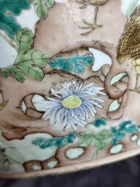 A large Chinese famille rose 'quails and chrysanthemum' 'tianqiu ping' vase, Qianlong mark, 19th C.