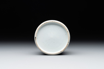 A Chinese blue and white bell-shaped water pot with birds among flowering branches, Kangxi