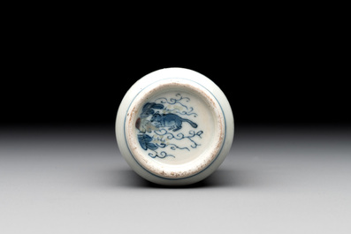 A large Chinese blue, white and copper-red 'zodiac' snuff bottle, squirrel mark, 19th C.