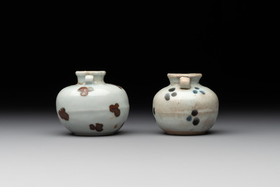 Five Chinese russet-splashed Longquan celadon jarlets, Song/Yuan