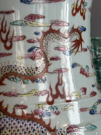 A large Chinese famille rose 'dragon' 'hu' vase, 19/20th C.