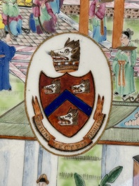 A rare Chinese Canton famille rose armorial dish with the arms of Wight, ca. 1810