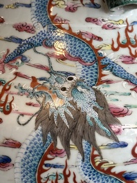 A large Chinese famille rose 'dragon' 'hu' vase, 19/20th C.