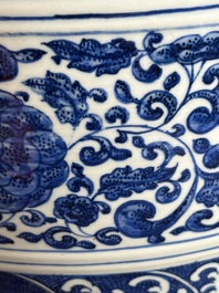 A large Chinese blue and white 'flower scroll' vase, Qianlong mark, 19th C.