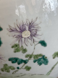 A large Chinese famille rose 'quails and chrysanthemum' 'tianqiu ping' vase, Qianlong mark, 19th C.