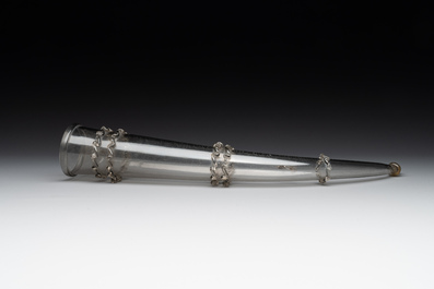 A fa&ccedil;on de Venise glass drinking horn, The Netherlands, 16/17th C.