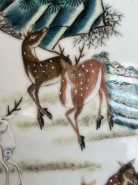 A large Chinese famille rose '100 deer' 'hu' vase, Qianlong mark, 19th C.