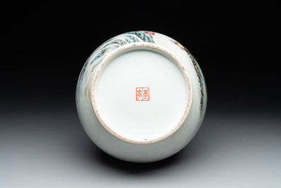 A Chinese famille rose 'quails' 'hu' vase, signed Xiong Mengting 熊夢亭, dated 1969