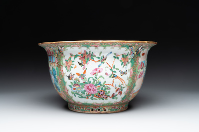 A Chinese Canton famille rose jardini&egrave;re and stand with court scenes, 19th C.