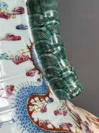 A large Chinese famille rose 'dragon' 'hu' vase, 19/20th C.