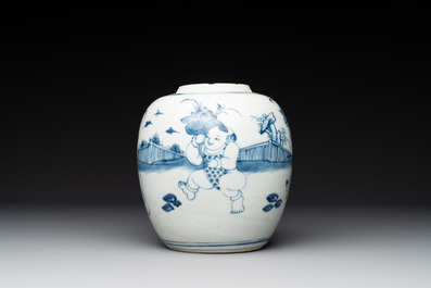 A Chinese blue and white 'playing boys' jar, Yongzheng