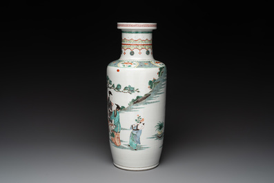 A Chinese famille verte 'Er Qiao Bing Du 二喬并讀&lsquo; rouleau vase, Chenghua mark, 20th C.