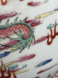 A large Chinese famille rose 'dragon' 'hu' vase, 19/20th C.