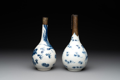 Two Chinese blue and white 'Bleu de Hue' vases with a phoenix for the Vietnamese market, Tho 壽 and Nội phủ thị nam 內府侍南 mark, 19th C.