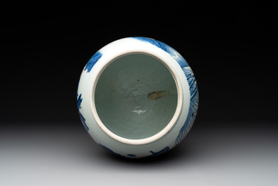 A Chinese blue and white vase with narrative design, Transitional period