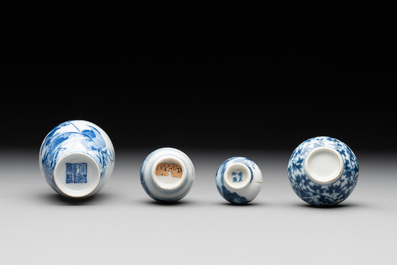 Seven Chinese blue, white and doucai vases, Wanli/Yongzheng/Qianlong mark, 19th C.