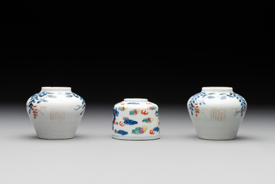 Seven Chinese blue, white and doucai vases, Wanli/Yongzheng/Qianlong mark, 19th C.